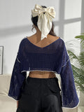 Anokhinaliza Contrast Patches Long Sleeve Cropped Knit Top