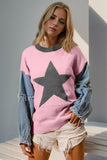 Anokhinaliza Double Take Full Size Star Pattern Raw Edge Long Sleeve Sweater