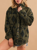 Anokhinaliza Geometric Button Up Long Sleeve Sherpa Jacket