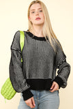 Anokhinaliza VERY J Exposed Seam Cropped Striped Slit Sweater