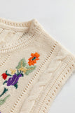 Anokhinaliza Embroidered Cable-Knit Round Neck Sweater Vest