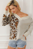 Anokhinaliza Leopard V Neck Drop Shoulder Sweater