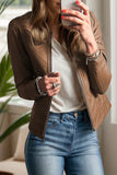 Anokhinaliza PU Leather Round Neck Long Sleeve Jacket