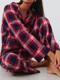 Anokhinaliza Plaid Collared Neck Button Up Top and Pants Lounge Set