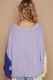 Anokhinaliza POL Exposed Seam Contrast V-Neck Lantern Sleeve Sweater