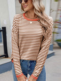 Anokhinaliza Striped Contrast Round Neck Long Sleeve Sweater