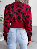 Anokhinaliza Leopard Round Neck Dropped Shoulder Sweater