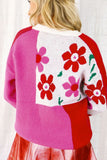 Anokhinaliza Flower Color Block Round Neck Sweater