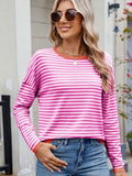 Anokhinaliza Striped Contrast Round Neck Long Sleeve Sweater