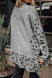 Anokhinaliza Slit Leopard Mock Neck Dropped Shoulder Sweater