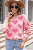 Anokhinaliza Valentine's Day Heart Jacquard Round Neck Sweater