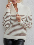 Anokhinaliza Striped Half Zip Long Sleeve Sweater