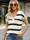 Anokhinaliza Striped Johnny Collar Cap Sleeve Sweater