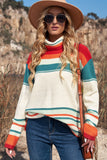 Anokhinaliza Contrast Striped Turtleneck Dropped Shoulder Sweater