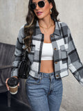 Anokhinaliza Perfee Plaid Button Up Drop Shoulder Cropped Jacket