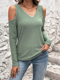 Anokhinaliza Full Size Eyelet V-Neck Cold Shoulder T-Shirt