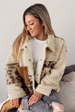 Anokhinaliza Pocketed Leopard Collared Neck Sherpa Jacket