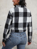 Anokhinaliza Perfee Plaid Button Up Drop Shoulder Cropped Jacket