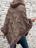 Anokhinaliza Fuzzy Hem Cable-Knit Poncho