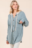 Anokhinaliza BOMBOM Textured Button Down Drawstring Hooded Shacket