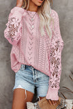 Anokhinaliza Openwork Round Neck Long Sleeve Sweater