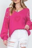 Anokhinaliza Pearl Trim Heart V-Neck Sweater