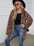 Anokhinaliza Fuzzy Leopard Hooded Long Sleeve Jacket