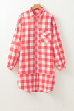 Anokhinaliza Plaid Collared Neck Long Sleeve Shirt Dress