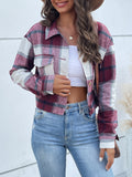 Anokhinaliza Perfee Plaid Button Up Drop Shoulder Cropped Jacket