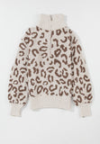 Anokhinaliza Leopard Half Zip Long Sleeve Sweater