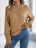 Anokhinaliza Openwork Round Neck Long Sleeve Knit Top