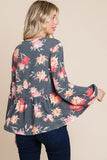 Anokhinaliza Super Lady Full Size Babydoll Floral Long Sleeve Blouse