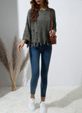 Anokhinaliza Distressed Round Neck Drop Shoulder Sweater