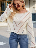 Anokhinaliza Openwork Boat Neck Long Sleeve Sweater