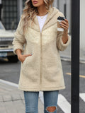 Anokhinaliza Fuzzy Zip Up Long Sleeve Hooded Jacket