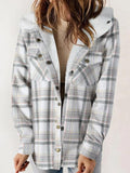 Anokhinaliza Plaid Snap Down Plush Hooded Jacket