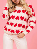 Anokhinaliza Valentine’s Day Fuzzy Heart Round Neck Long Sleeve Sweater