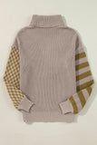 Anokhinaliza Striped & Checkered Turtleneck Dropped Shoulder Sweater