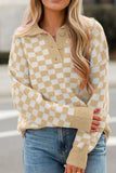 Anokhinaliza Checkered Collared Neck Long Sleeve Sweater