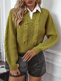 Anokhinaliza Cable-Knit Collared Neck Faux Layered Sweater