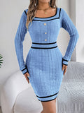 Anokhinaliza Contrast Trim Long Sleeve Sweater Dress