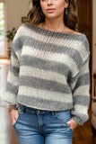 Anokhinaliza Striped Boat Neck Long Sleeve Sweater