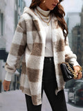 Anokhinaliza Plaid Long Sleeve Hooded Coat