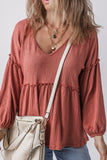 Anokhinaliza Frill V-Neck Long Sleeve Blouse