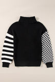 Anokhinaliza Striped & Checkered Turtleneck Dropped Shoulder Sweater