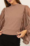 Anokhinaliza HYFVE Ruched Sheer Long Sleeve Mock Neck Blouse