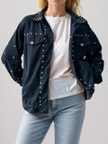 Anokhinaliza Studded Collared Neck Button Up Jacket