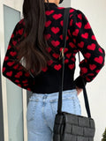 Anokhinaliza Valentine’s Day Heart V-Neck Cropped Cardigan