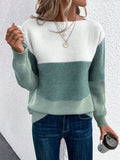 Anokhinaliza Color Block Drop Shoulder Long Sleeve Sweater