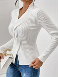 Anokhinaliza Twist Front Ribbed Long Sleeve Sweater